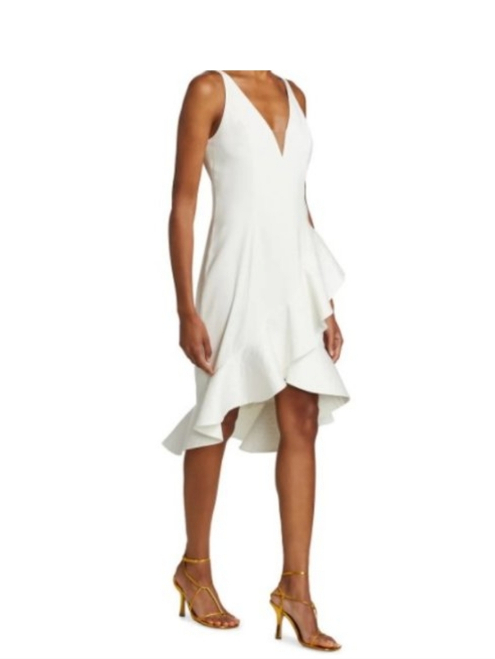 Marchesa Notte Sleeveless Asymmetric Ruffle-Hem White / Ivory Dress Sz 8